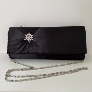 SHISEIDO Satin Evening Bag Rhinestone Starburst Clutch Shoulder Bag Event Chic